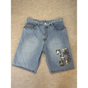 Vintage 2Pac Tupac Denim Shorts Men's 38 Blue Hip Hop Streetwear Baggy